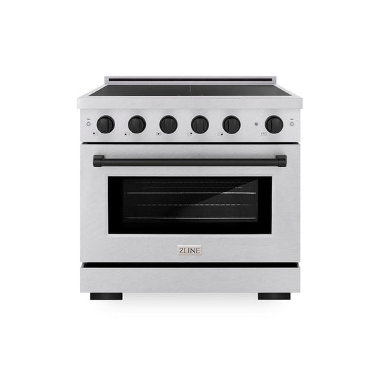 ZLINE Autograph Edition 36 in. 5.2 cu. ft. Paramount Induction Range with 5 Element Cooktop and Electric Convection Oven in Satin Stainless Steel with Matte Black Accents, Open Box-Good Condition