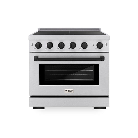 ZLINE Autograph Edition 36 in. 5.2 cu. ft. Paramount Induction Range with 5 Element Cooktop and Electric Convection Oven in Satin Stainless Steel with Matte Black Accents, Open Box-Great Condition
