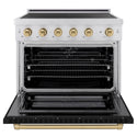ZLINE Autograph Edition 36 in. 5.2 cu. ft. Paramount Induction Range with 5 Element Cooktop and Electric Convection Oven in Satin Stainless Steel with Black Matte Door and Champagne Bronze Accents, Open Box-Good Condition