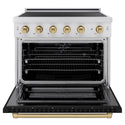ZLINE Autograph Edition 36 in. 5.2 cu. ft. Paramount Induction Range with 5 Element Cooktop and Electric Convection Oven in Satin Stainless Steel with Black Matte Door and Champagne Bronze Accents, Open Box-Great Condition