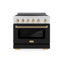 ZLINE Autograph Edition 36 in. 5.2 cu. ft. Paramount Induction Range with 5 Element Cooktop and Electric Convection Oven in Satin Stainless Steel with Black Matte Door and Champagne Bronze Accents, Open Box-Great Condition