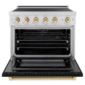 ZLINE Autograph Edition 36 in. 5.2 cu. ft. Paramount Induction Range with 5 Element Cooktop and Electric Convection Oven in Satin Stainless Steel with Black Matte Door and Polished Gold Accents, Open Box-Good Condition