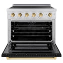 ZLINE Autograph Edition 36 in. 5.2 cu. ft. Paramount Induction Range with 5 Element Cooktop and Electric Convection Oven in Satin Stainless Steel with Black Matte Door and Polished Gold Accents, Open Box-Great Condition