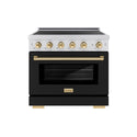ZLINE Autograph Edition 36 in. 5.2 cu. ft. Paramount Induction Range with 5 Element Cooktop and Electric Convection Oven in Satin Stainless Steel with Black Matte Door and Polished Gold Accents (SINRSZ-BLM36-G)