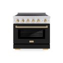 ZLINE Autograph Edition 36 in. 5.2 cu. ft. Paramount Induction Range with 5 Element Cooktop and Electric Convection Oven in Satin Stainless Steel with Black Matte Door and Polished Gold Accents, Open Box-Good Condition