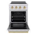 ZLINE Autograph Edition 24 in. 3.2 cu. ft. Paramount Induction Range with 3 Element Cooktop and Electric Convection Oven in Satin Stainless Steel with White Matte Door and Champagne Bronze Accents (SINRSZ-WM-24-CB)