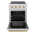 ZLINE Autograph Edition 24 in. 3.2 cu. ft. Paramount Induction Range with 3 Element Cooktop and Electric Convection Oven in Satin Stainless Steel with White Matte Door and Polished Gold Accents (SINRSZ-WM-24-G)