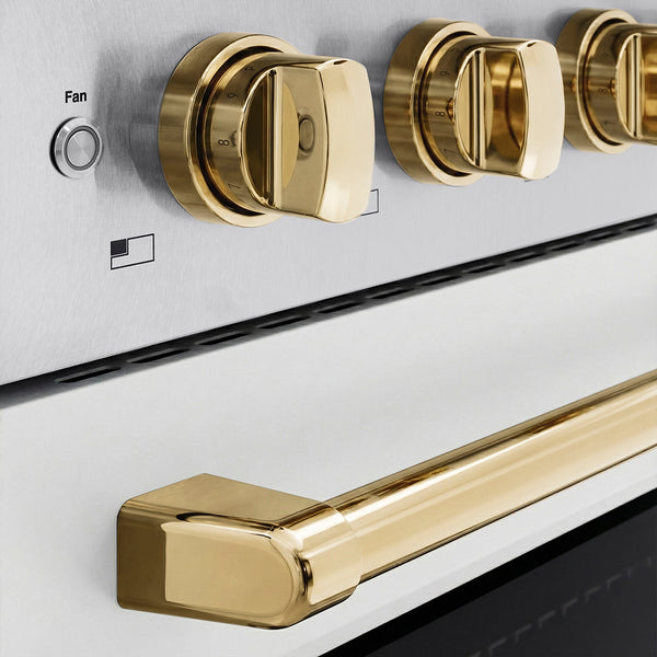 ZLINE Autograph Edition 24 in. 3.2 cu. ft. Paramount Induction Range with 3 Element Cooktop and Electric Convection Oven in Satin Stainless Steel with White Matte Door and Polished Gold Accents (SINRSZ-WM-24-G)