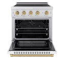 ZLINE Autograph Edition 30 in. 4.2 cu. ft. Paramount Induction Range with 4 Element Cooktop and Electric Convection Oven in Satin Stainless Steel with White Matte Door and Champagne Bronze Accents, Open Box-Good Condition