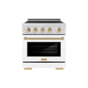 ZLINE Autograph Edition 30 in. 4.2 cu. ft. Paramount Induction Range with 4 Element Cooktop and Electric Convection Oven in Satin Stainless Steel with White Matte Door and Champagne Bronze Accents (SINRSZ-WM-30-CB)