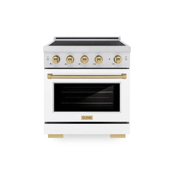 ZLINE Autograph Edition 30 in. 4.2 cu. ft. Paramount Induction Range with 4 Element Cooktop and Electric Convection Oven in Satin Stainless Steel with White Matte Door and Champagne Bronze Accents, Open Box-Great Condition
