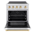 ZLINE Autograph Edition 30 in. 4.2 cu. ft. Paramount Induction Range with 4 Element Cooktop and Electric Convection Oven in Satin Stainless Steel with White Matte Door and Polished Gold Accents, Open Box-Good Condition