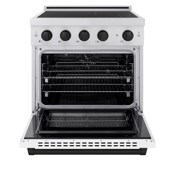 ZLINE Autograph Edition 30 in. 4.2 cu. ft. Paramount Induction Range with 4 Element Cooktop and Electric Convection Oven in Satin Stainless Steel with White Matte Door and Matte Black Accents, Open Box-Good Condition