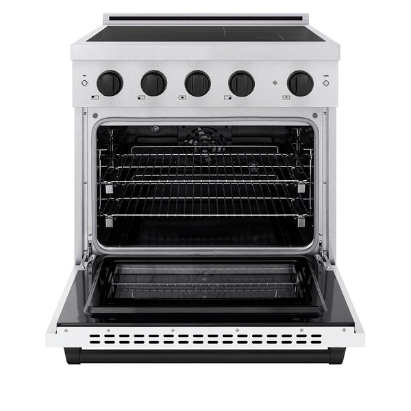 ZLINE Autograph Edition 30 in. 4.2 cu. ft. Paramount Induction Range with 4 Element Cooktop and Electric Convection Oven in Satin Stainless Steel with White Matte Door and Matte Black Accents, Open Box-Great Condition