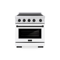 ZLINE Autograph Edition 30 in. 4.2 cu. ft. Paramount Induction Range with 4 Element Cooktop and Electric Convection Oven in Satin Stainless Steel with White Matte Door and Matte Black Accents, Open Box-Great Condition
