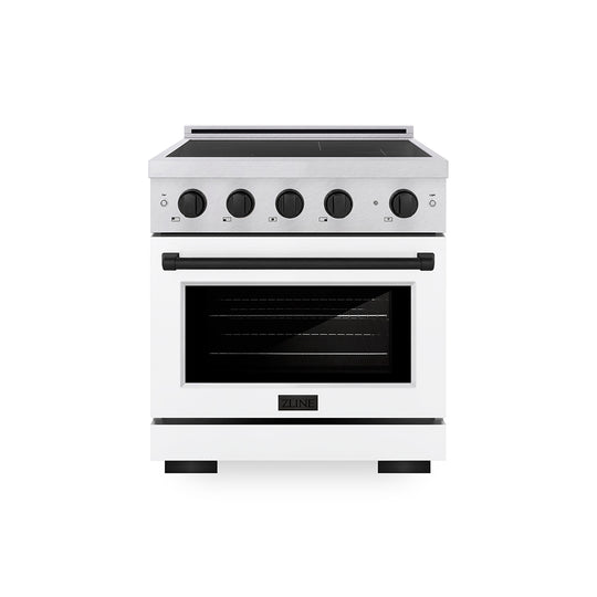 ZLINE Autograph Edition 30 in. 4.2 cu. ft. Paramount Induction Range with 4 Element Cooktop and Electric Convection Oven in Satin Stainless Steel with White Matte Door and Matte Black Accents, Open Box-Great Condition