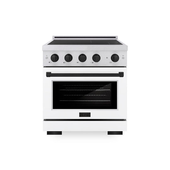 ZLINE Autograph Edition 30 in. 4.2 cu. ft. Paramount Induction Range with 4 Element Cooktop and Electric Convection Oven in Satin Stainless Steel with White Matte Door and Matte Black Accents, Open Box-Good Condition