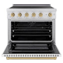 ZLINE Autograph Edition 36 in. 5.2 cu. ft. Paramount Induction Range with 5 Element Cooktop and Electric Convection Oven in Satin Stainless Steel with White Matte Door and Champagne Bronze Accents, Open Box-Good Condition