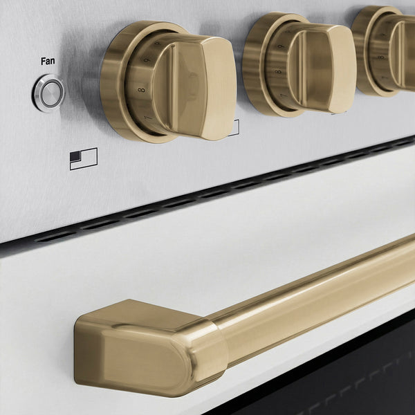 ZLINE Autograph Edition 36 in. 5.2 cu. ft. Paramount Induction Range with 5 Element Cooktop and Electric Convection Oven in Satin Stainless Steel with White Matte Door and Champagne Bronze Accents (SINRSZ-WM-36-CB)