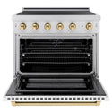 ZLINE Autograph Edition 36 in. 5.2 cu. ft. Paramount Induction Range with 5 Element Cooktop and Electric Convection Oven in Satin Stainless Steel with White Matte Door and Polished Gold Accents, Open Box-Great Condition
