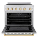 ZLINE Autograph Edition 36 in. 5.2 cu. ft. Paramount Induction Range with 5 Element Cooktop and Electric Convection Oven in Satin Stainless Steel with White Matte Door and Polished Gold Accents, Open Box-Good Condition
