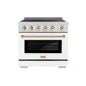 ZLINE Autograph Edition 36 in. 5.2 cu. ft. Paramount Induction Range with 5 Element Cooktop and Electric Convection Oven in Satin Stainless Steel with White Matte Door and Polished Gold Accents (SINRSZ-WM-36-G)