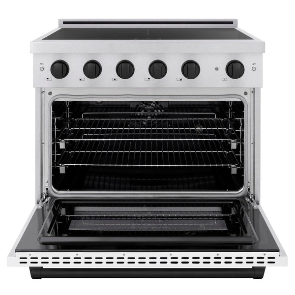 ZLINE Autograph Edition 36 in. 5.2 cu. ft. Paramount Induction Range with 5 Element Cooktop and Electric Convection Oven in Satin Stainless Steel with White Matte Door and Matte Black Accents, Open Box-Good Condition