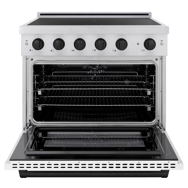 ZLINE Autograph Edition 36 in. 5.2 cu. ft. Paramount Induction Range with 5 Element Cooktop and Electric Convection Oven in Satin Stainless Steel with White Matte Door and Matte Black Accents, Open Box-Great Condition