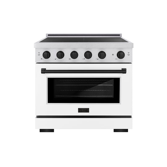 ZLINE Autograph Edition 36 in. 5.2 cu. ft. Paramount Induction Range with 5 Element Cooktop and Electric Convection Oven in Satin Stainless Steel with White Matte Door and Matte Black Accents (SINRSZ-WM-36-MB)
