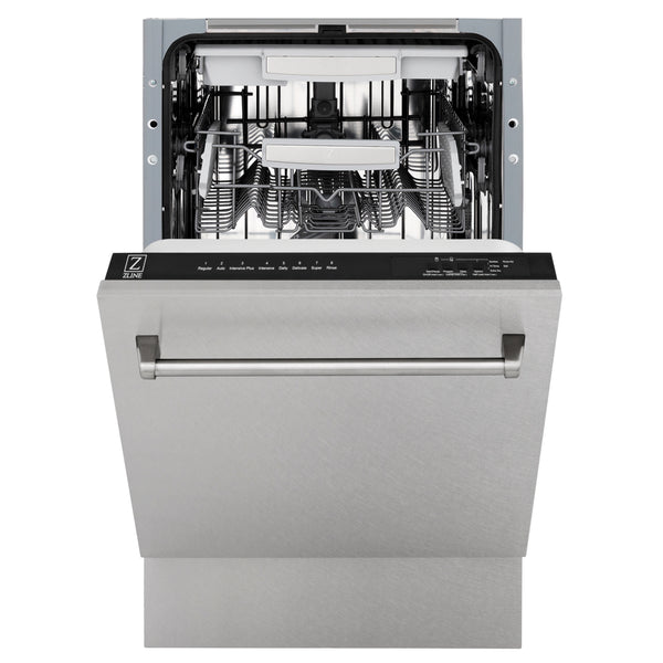 ZLINE 18 in. Tallac Series 3rd Rack Top Control Dishwasher with Satin Stainless Steel Panel and Stainless Steel Tub, 51dBa (DWV-SN-18)