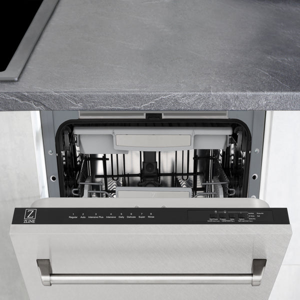 ZLINE 18 in. Tallac Series 3rd Rack Top Control Dishwasher with Satin Stainless Steel Panel and Stainless Steel Tub, 51dBa (DWV-SN-18)