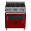 ZLINE 36 in. 4.6 cu. ft. Legacy Dual Fuel Range with 6 Burner Gas Cooktop and Electric Convection Oven in Satin Stainless Steel and Red Gloss Door (RAS-RG-36)