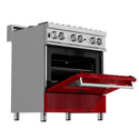 ZLINE 36 in. 4.6 cu. ft. Legacy Dual Fuel Range with 6 Burner Gas Cooktop and Electric Convection Oven in Satin Stainless Steel and Red Gloss Door (RAS-RG-36)