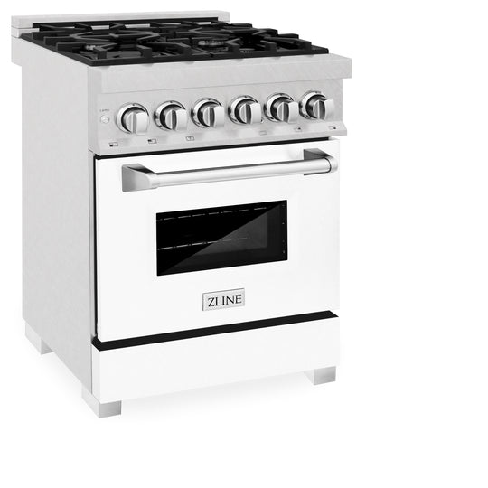 ZLINE 24 in. 2.8 cu. ft. Legacy Dual Fuel Range with 4 Burner Gas Cooktop and Electric Convection Oven in Satin Stainless Steel and White Matte Door (RAS-WM-24)