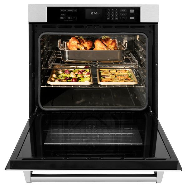 ZLINE 30 in. Professional True Convection Single Wall Oven with Air Fry and Self Clean in Satin Stainless Steel with White Matte Door (WASS-WM-30)