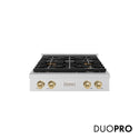 ZLINE Autograph Edition 30 in. Paramount Gas Rangetop with 4 Burner DuoPro™ Cooktop in Satin Stainless Steel and Champagne Bronze Accents, Open Box-Great Condition