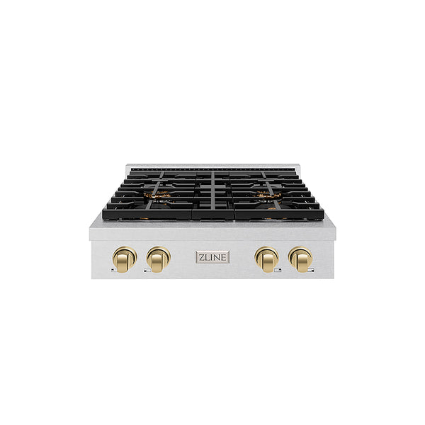 ZLINE Autograph Edition 30 in. Paramount Gas Rangetop with 4 Burner DuoPro™ Cooktop in Satin Stainless Steel and Champagne Bronze Accents, Open Box-Great Condition