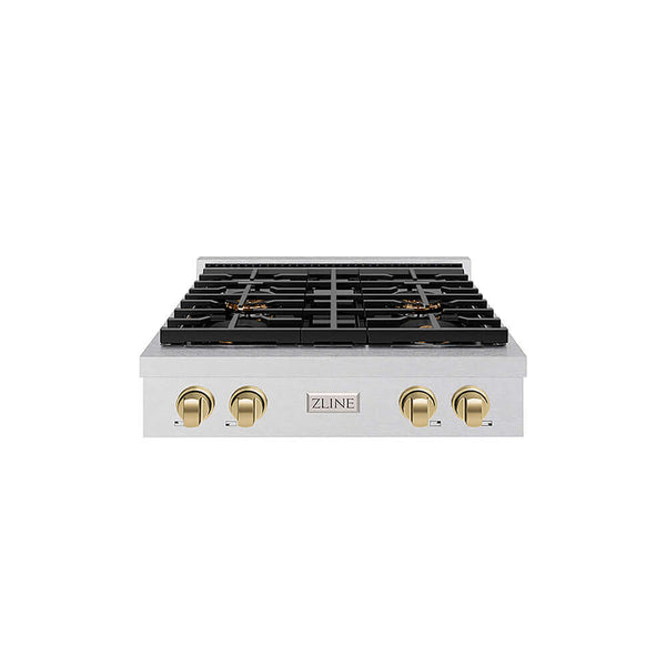 ZLINE Autograph Edition 30 in. Paramount Gas Rangetop with 4 Burner DuoPro™ Cooktop in Satin Stainless Steel and Champagne Bronze Accents, Open Box-Good Condition