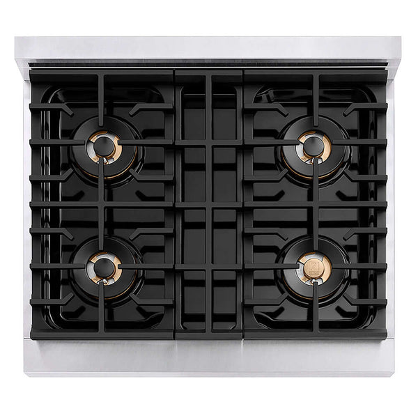 ZLINE Autograph Edition 30 in. Paramount Gas Rangetop with 4 Burner DuoPro™ Cooktop in Satin Stainless Steel and Polished Gold Accents, Open Box-Good Condition
