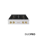 ZLINE Autograph Edition 30 in. Paramount Gas Rangetop with 4 Burner DuoPro™ Cooktop in Satin Stainless Steel and Polished Gold Accents, Open Box-Good Condition