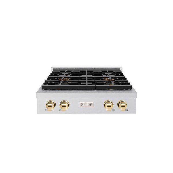 ZLINE Autograph Edition 30 in. Paramount Gas Rangetop with 4 Burner DuoPro™ Cooktop in Satin Stainless Steel and Polished Gold Accents, Open Box-Good Condition