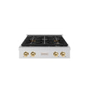 ZLINE Autograph Edition 30 in. Paramount Gas Rangetop with 4 Burner DuoPro™ Cooktop in Satin Stainless Steel and Polished Gold Accents (PSRTSZ-30-G)