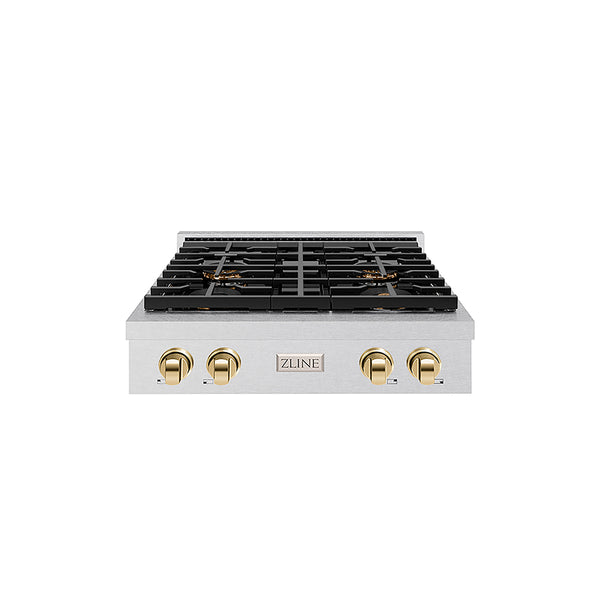 ZLINE Autograph Edition 30 in. Paramount Gas Rangetop with 4 Burner DuoPro™ Cooktop in Satin Stainless Steel and Polished Gold Accents, Open Box-Great Condition