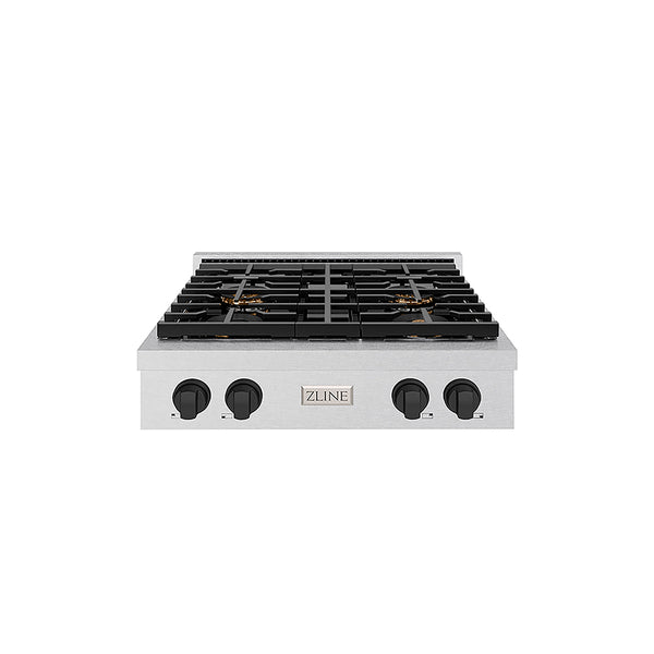 ZLINE Autograph Edition 30 in. Paramount Gas Rangetop with 4 Burner DuoPro™ Cooktop in Satin Stainless Steel and Matte Black Accents, Open Box-Great Condition