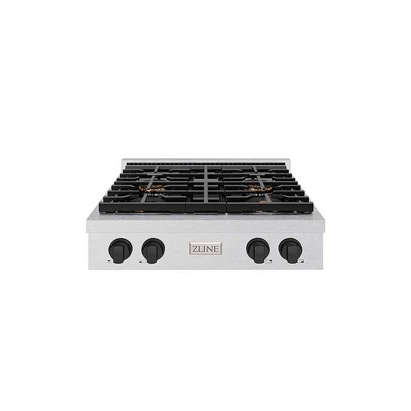 ZLINE Autograph Edition 30 in. Paramount Gas Rangetop with 4 Burner DuoPro™ Cooktop in Satin Stainless Steel and Matte Black Accents, Open Box-Good Condition
