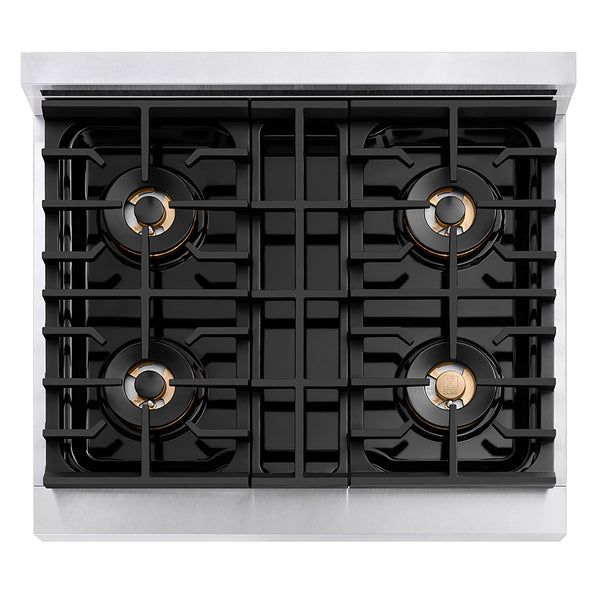 ZLINE Autograph Edition 30 in. Paramount Gas Rangetop with 4 Burner DuoPro™ Cooktop in Satin Stainless Steel and Matte Black Accents (PSRTSZ-30-MB)