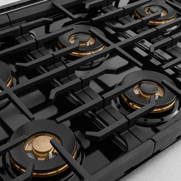 ZLINE Autograph Edition 36 in. Paramount Gas Rangetop with 6 Burner DuoPro™ Cooktop in Satin Stainless Steel and Champagne Bronze Accents (PSRTSZ-36-CB)