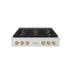 ZLINE Autograph Edition 36 in. Paramount Gas Rangetop with 6 Burner DuoPro™ Cooktop in Satin Stainless Steel and Champagne Bronze Accents (PSRTSZ-36-CB)