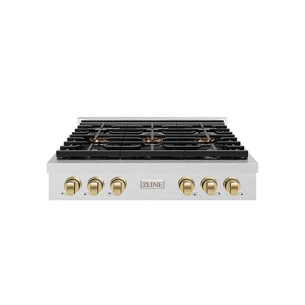 ZLINE Autograph Edition 36 in. Paramount Gas Rangetop with 6 Burner DuoPro™ Cooktop in Satin Stainless Steel and Champagne Bronze Accents, Open Box-Good Condition