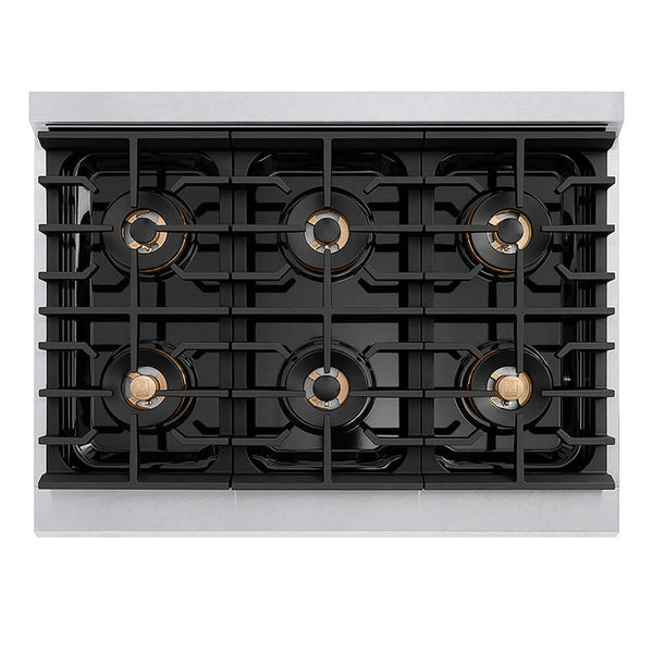 ZLINE Autograph Edition 36 in. Paramount Gas Rangetop with 6 Burner DuoPro™ Cooktop in Satin Stainless Steel and Polished Gold Accents, Open Box-Good Condition